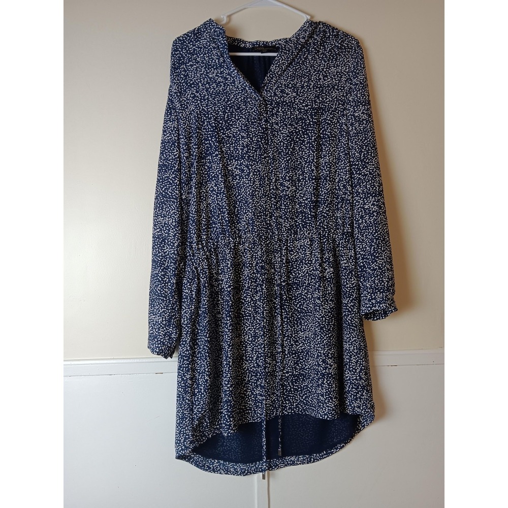 Dalia Dress Womens Medium Blue Polka Dot Hi-Low Shirt Long Sleeve Lined Chiffon